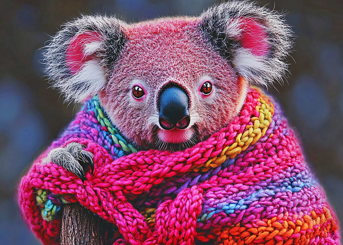 Koala in Knitted Scarf