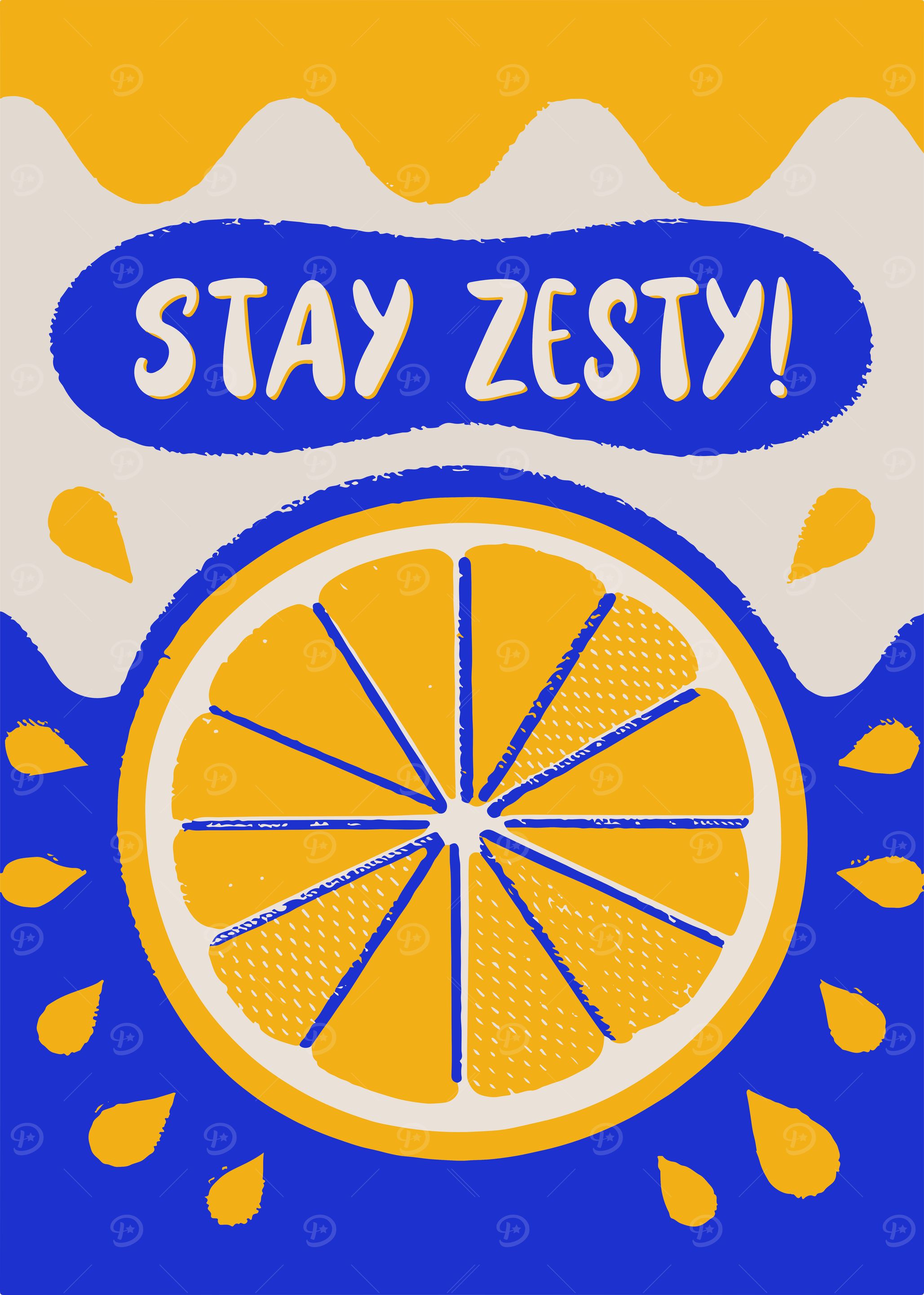 Stay Zesty: Retro Citrus Lemon Drawing