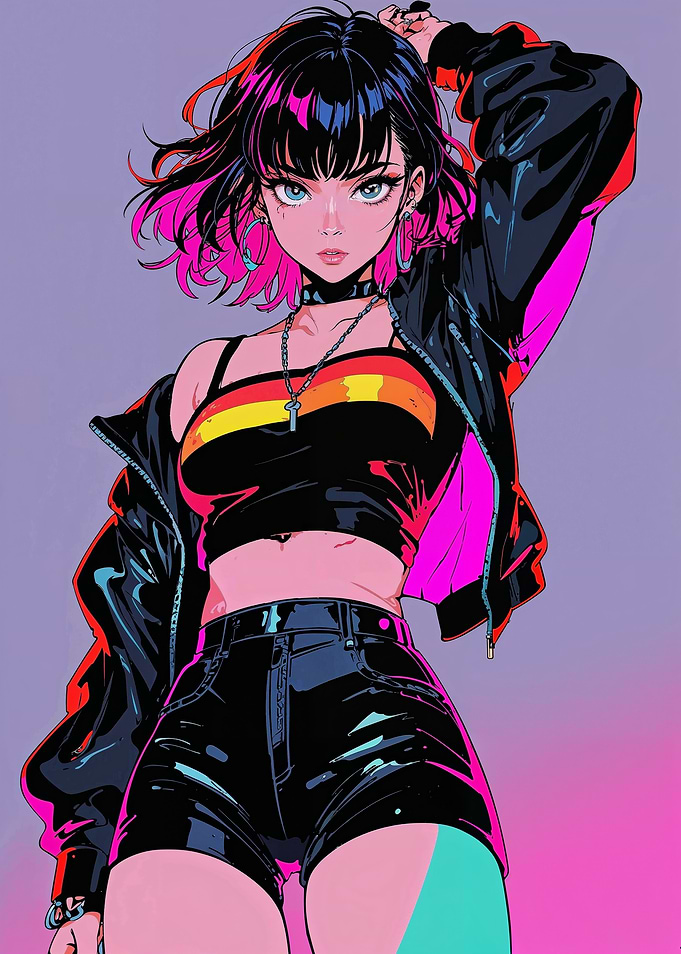 Anime Girl in Neon Outfit