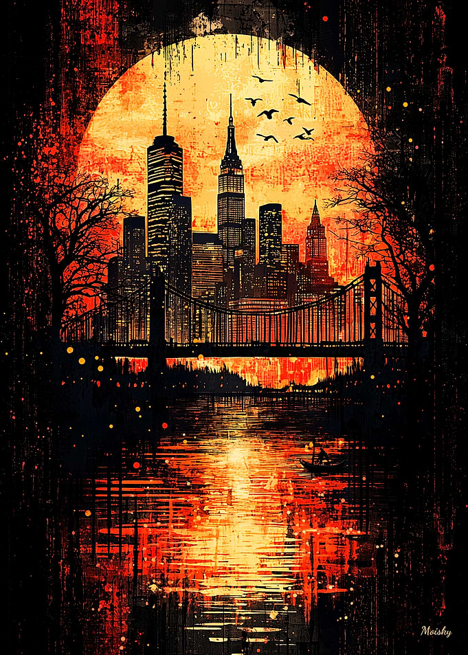 Crimson Metropolis: Gothic New York at Sunset