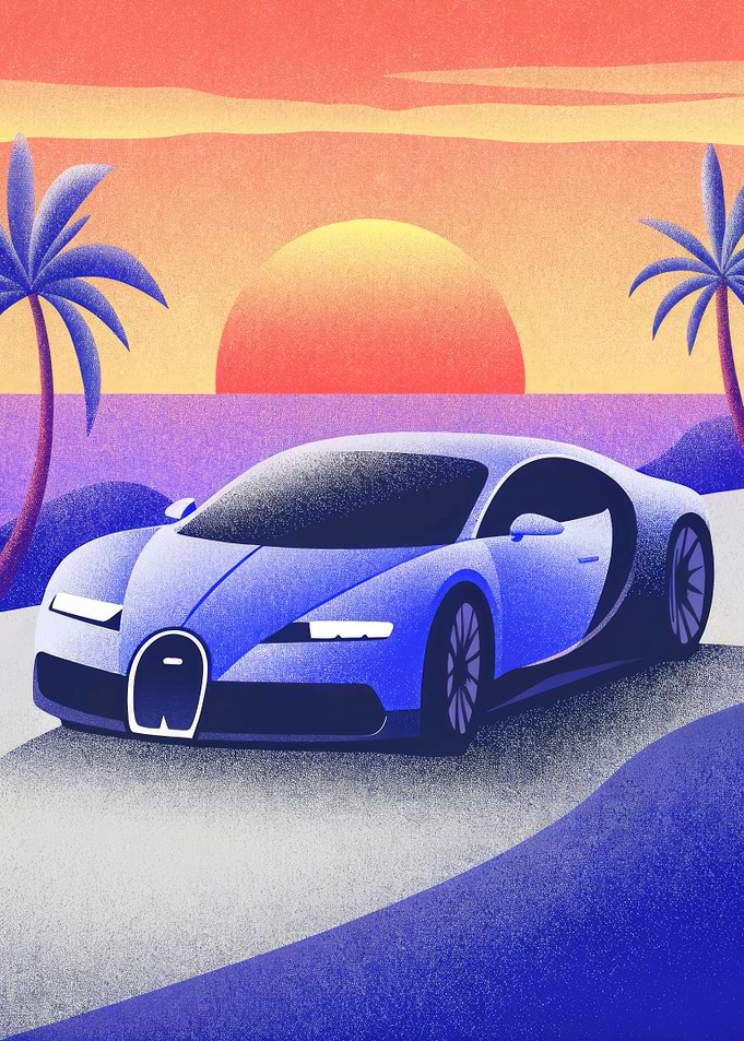 Blue Bugatti Sunset