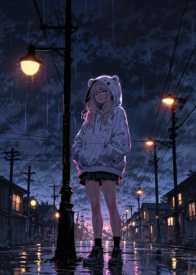Rainy Night Anime Girl