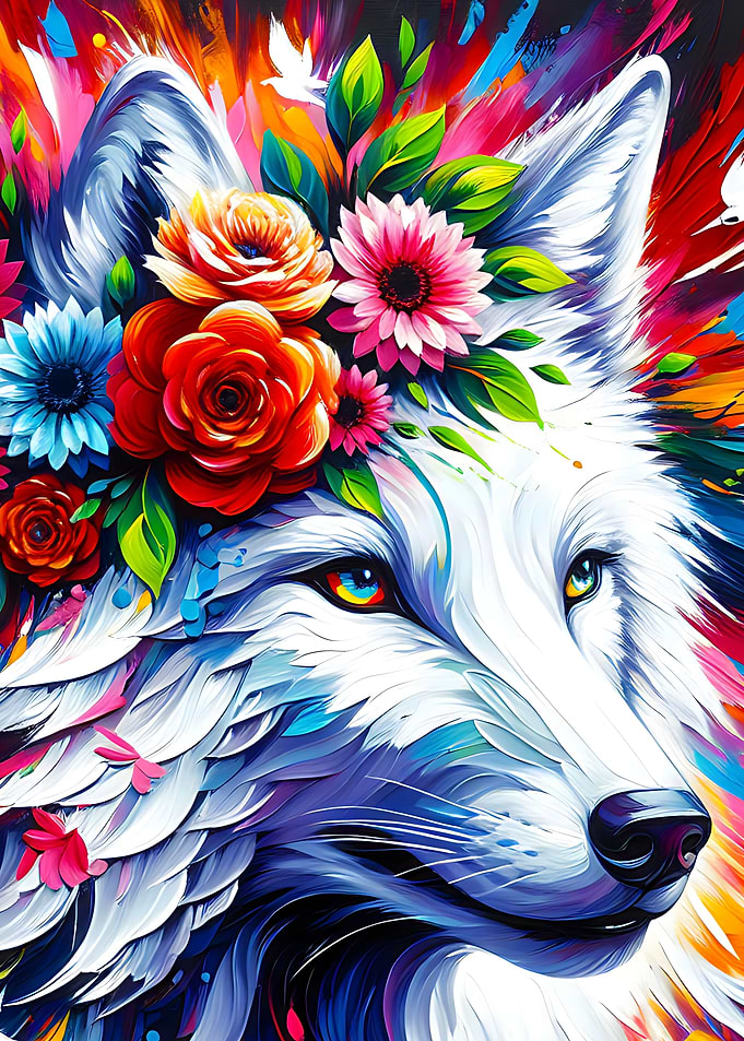 Acrylic Majestic Blossoming Wolf