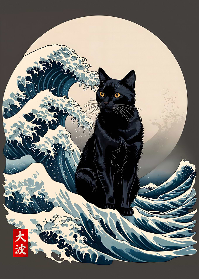 Black Cat Great Wave