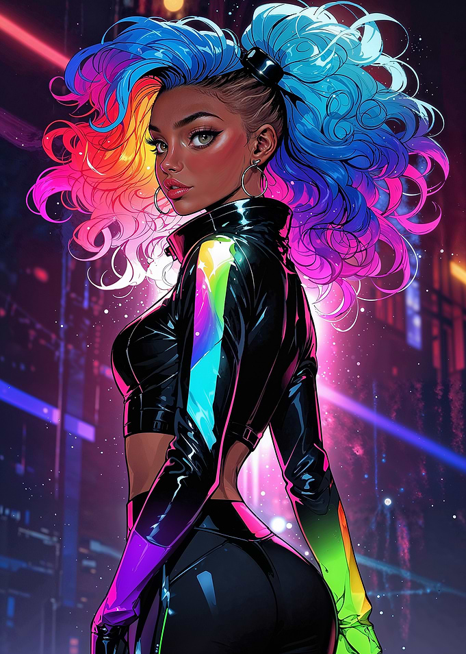 Cyberpunk Woman with Rainbow Hair