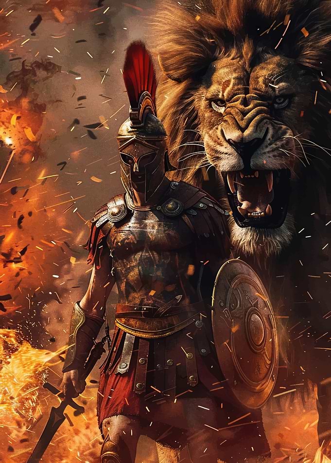 Spartan Warrior and Lion