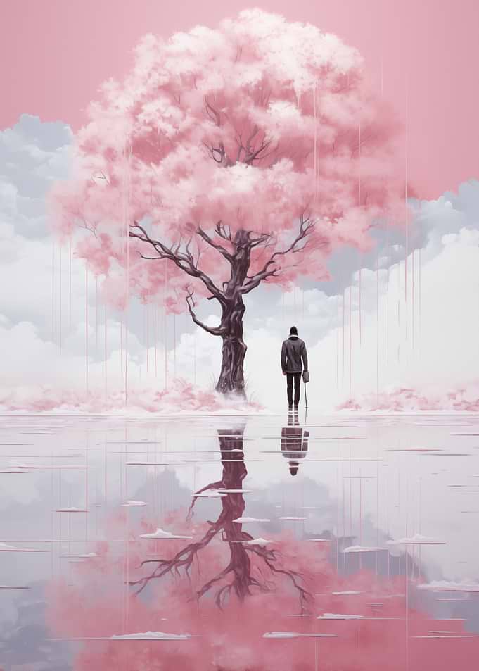 Abstract Pink Tree Reflection