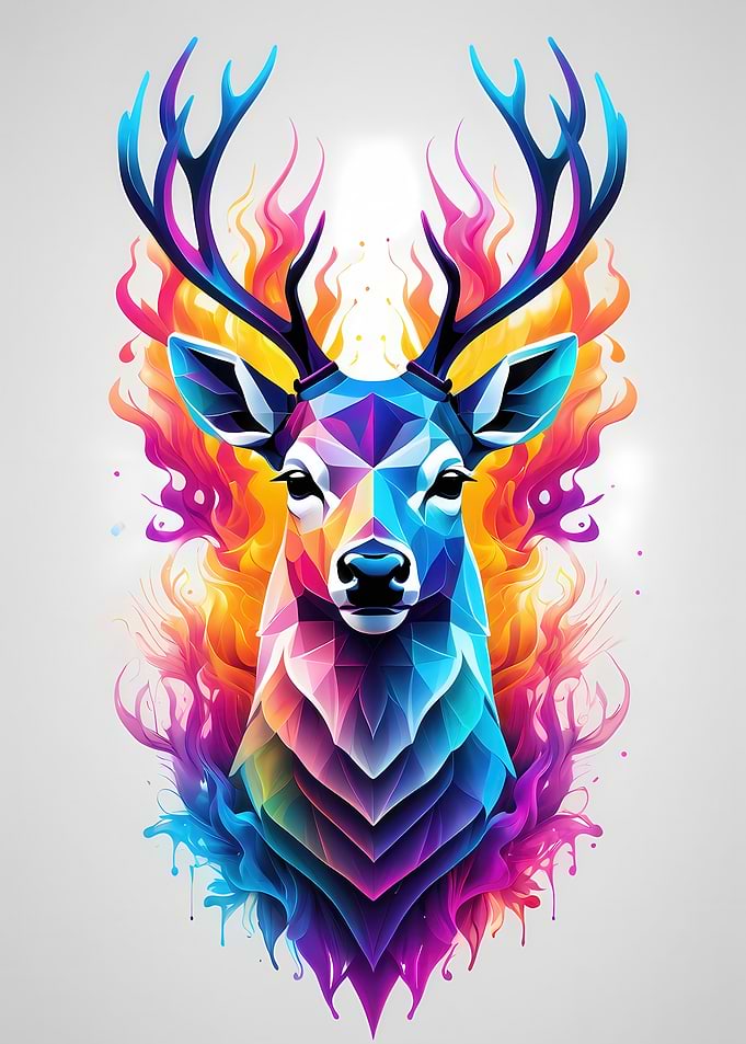 Colorful Deer in Flames