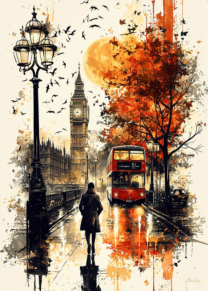 Autumn Evening in London: A Rainy Cityscape