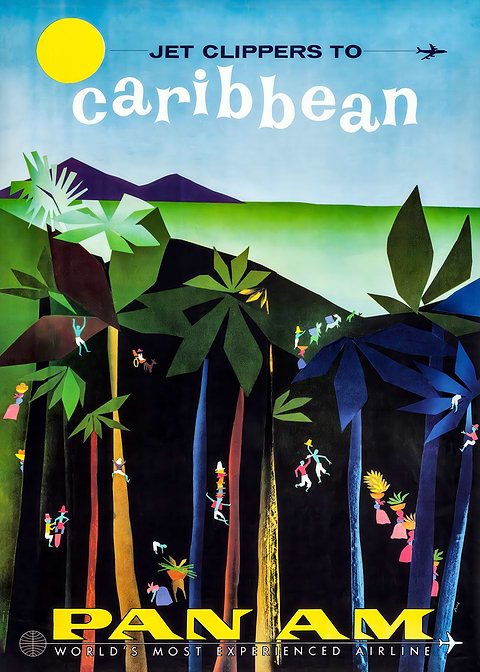Pan Am Caribbean Travel Poster — retro travel art printed on metal