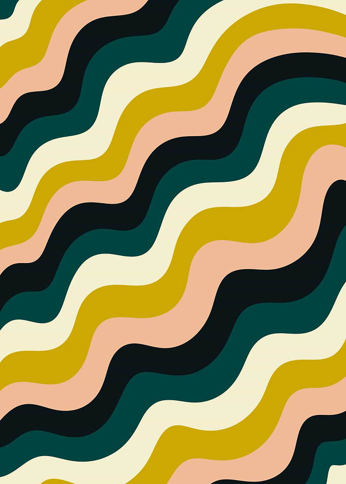 Retro Wavy Abstract Pattern, Mid-Century Modern Digital Artwork