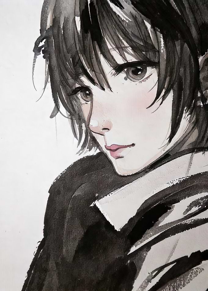 Traditional Anime Girl Portrait Watercolour