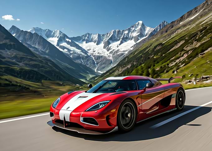 Red Koenigsegg in Mountains