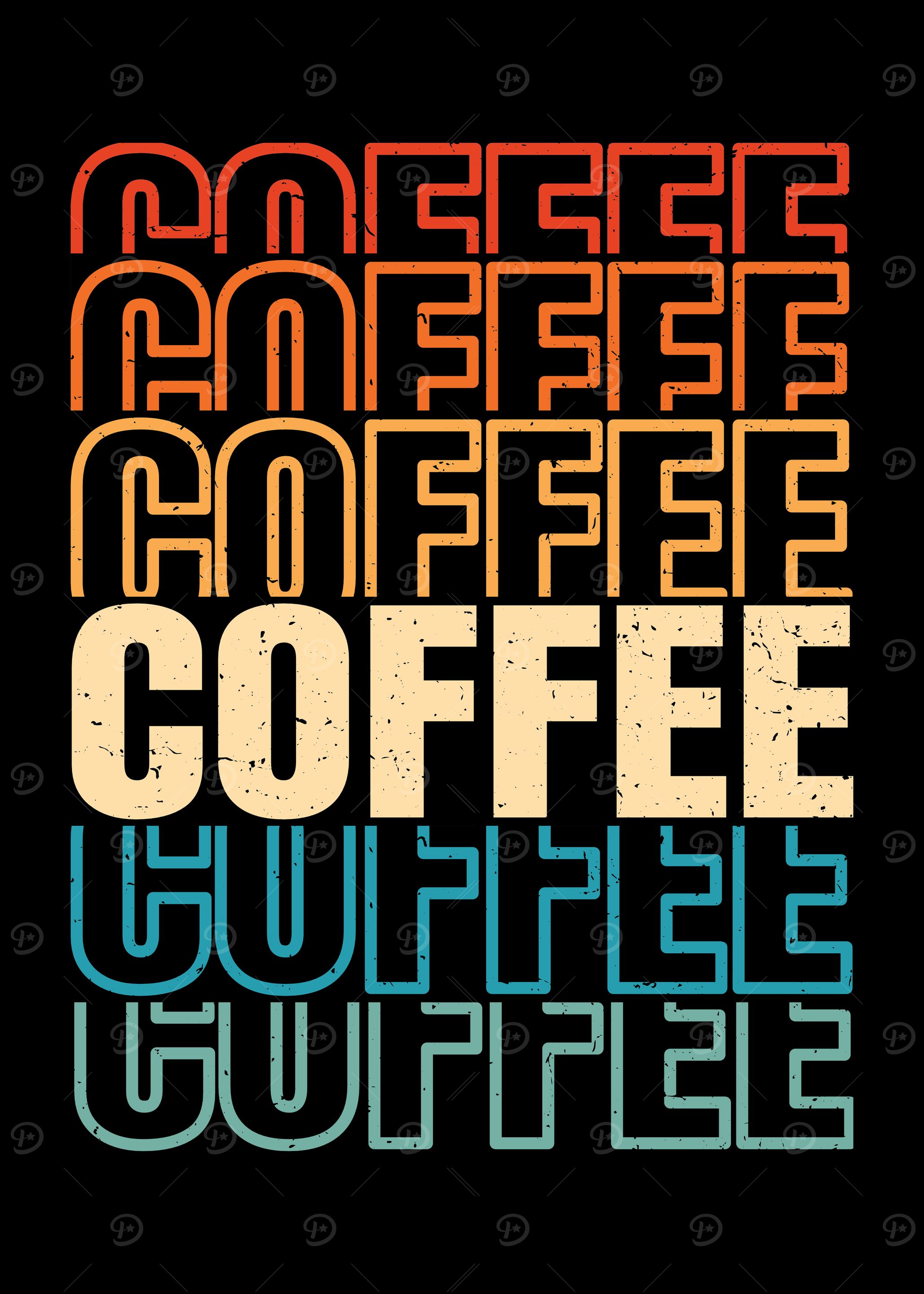 Coffee Retro Design - vintage distressed coffee repeated text caffeine hot drink colorful words