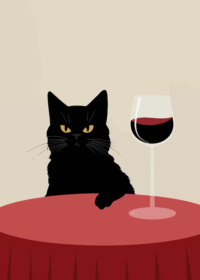 Black Cat with Wine