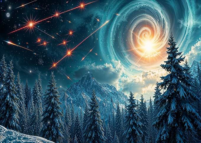 Snowy Mountain with Cosmic Sky
