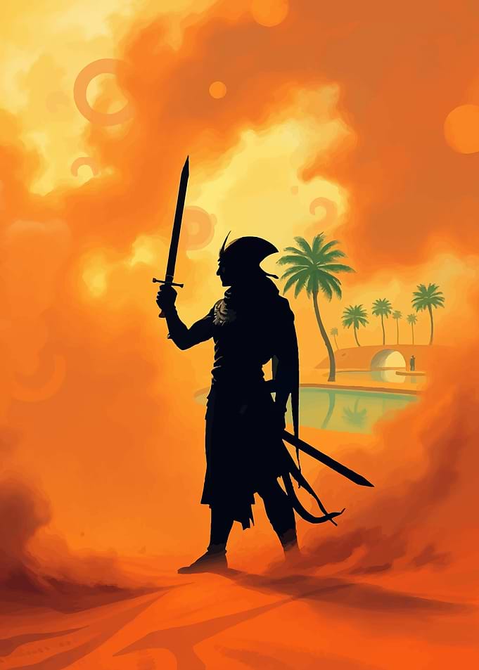 Silhouetted of Egypt Warrior in Desert