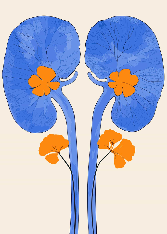 Blue and Orange Kidney Illustration