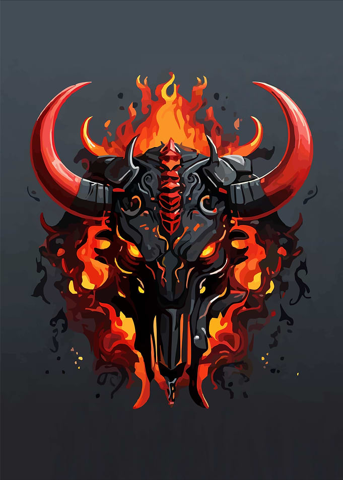 Fiery Bull Skull from hell poster art