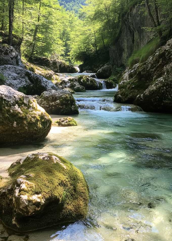 Crystal Clear River in Forest