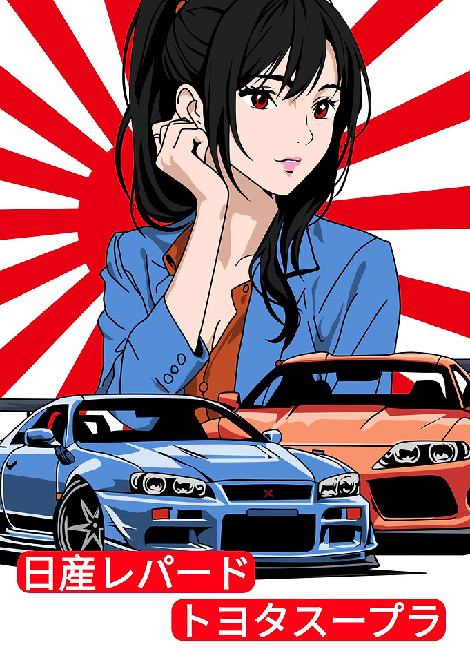 Anime Girl with JDM Cars