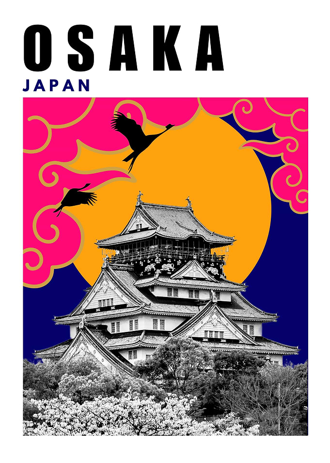 Osaka Mid Century Modern Collage Travel Poster