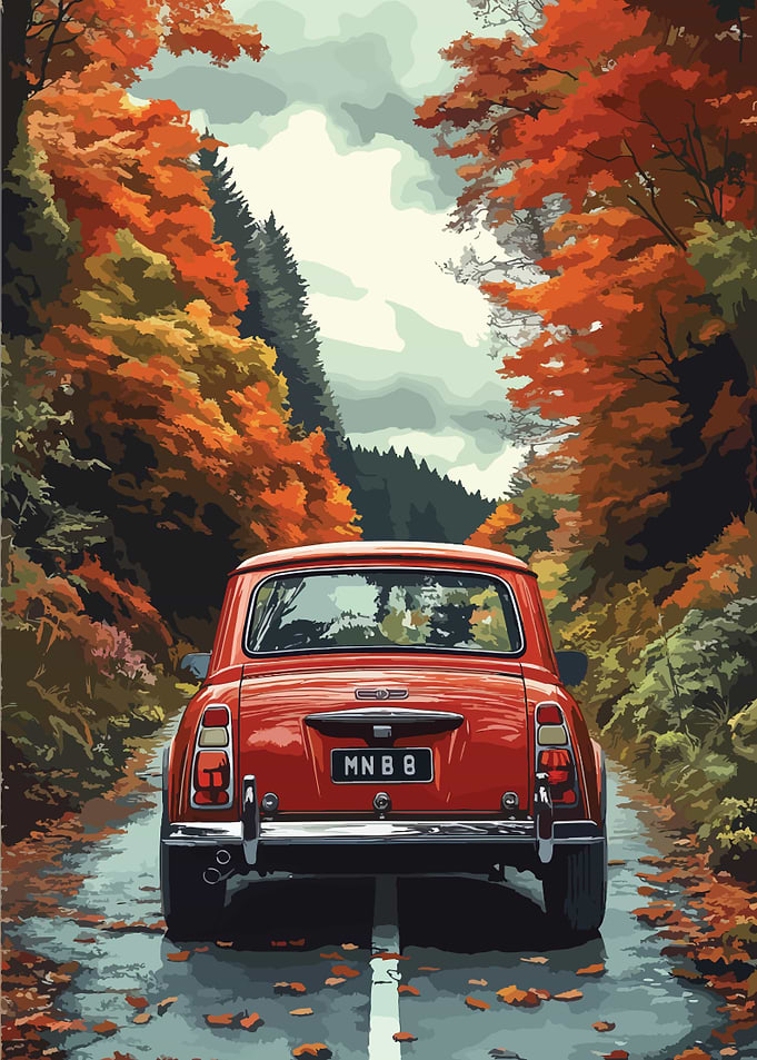 Red Car Autumn Drive