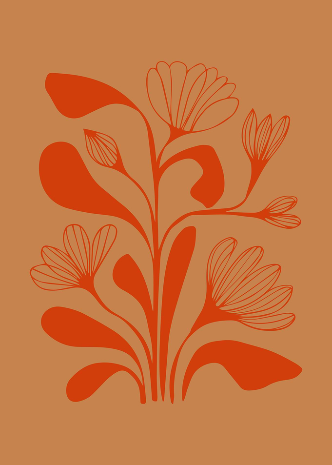 Orange Abstract Midcentury Floral