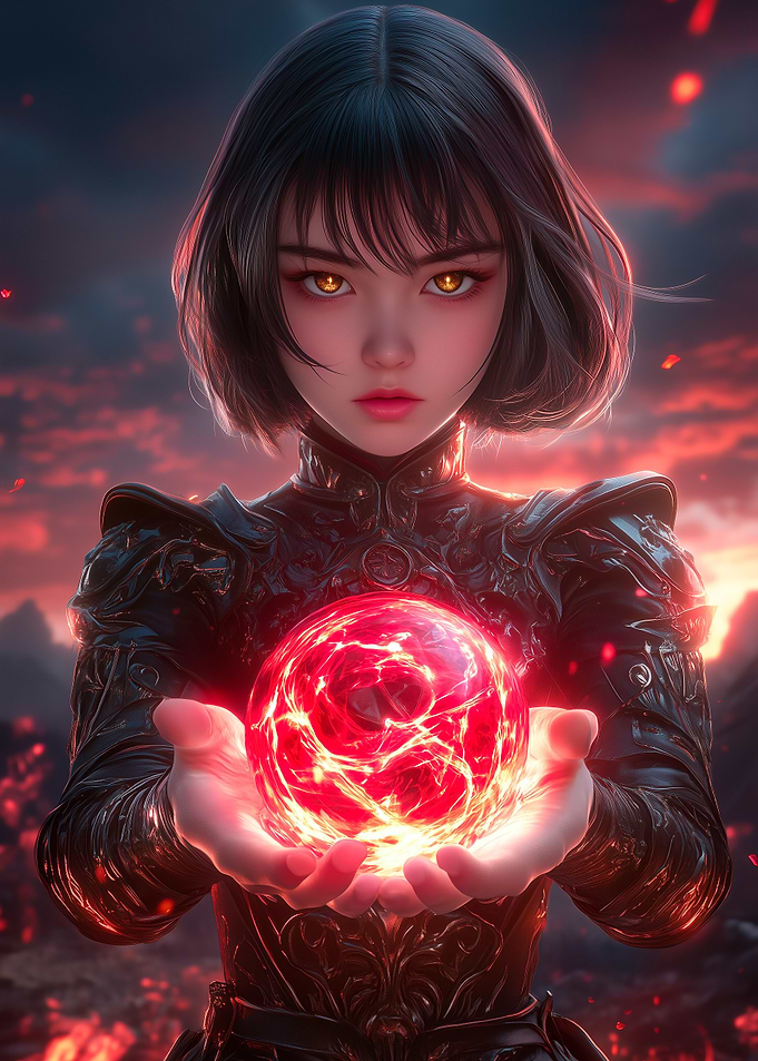 Anime Girl with Fire Orb