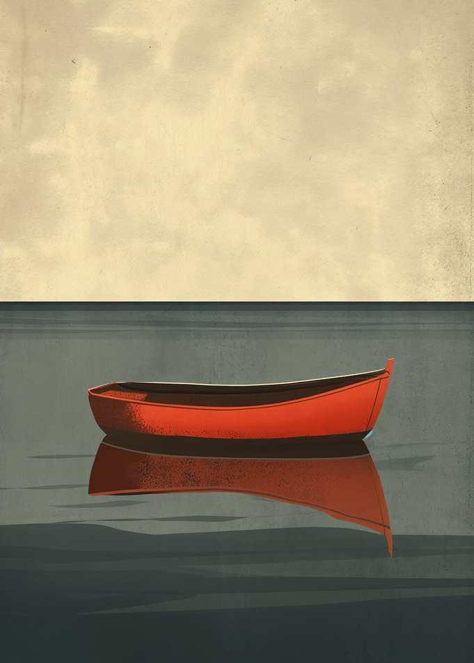 Red Boat on Calm Water