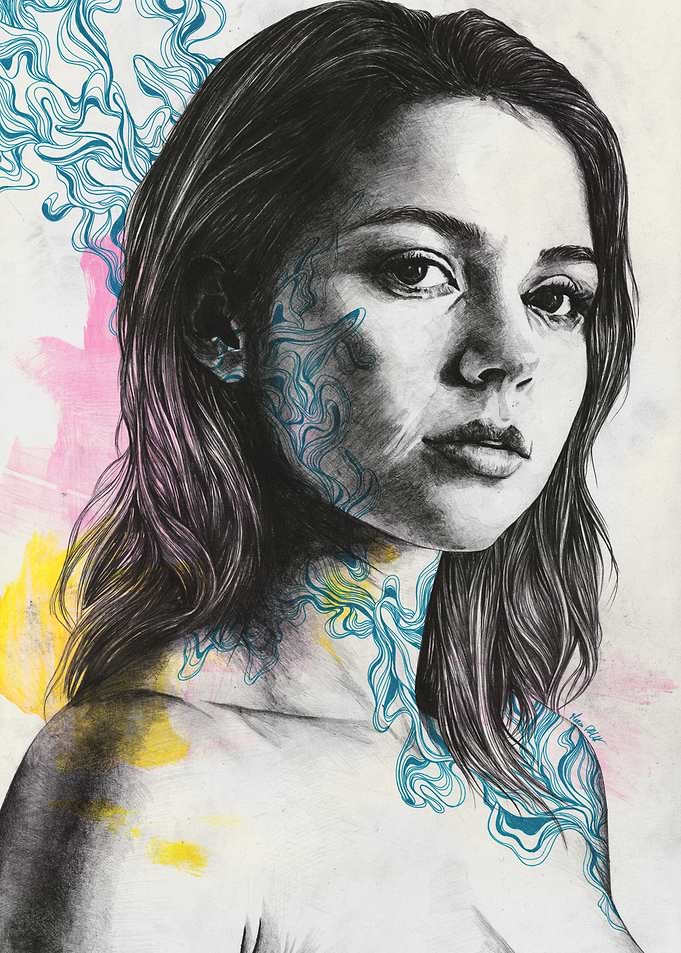 Woman with Blue Swirls