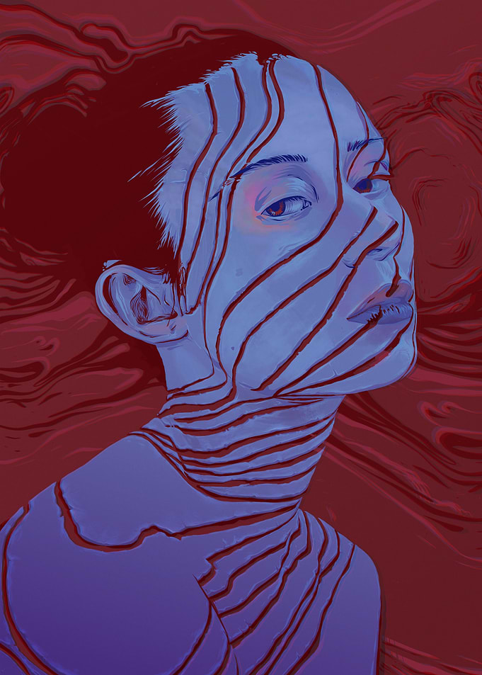 Abstract Portrait with Red Lines