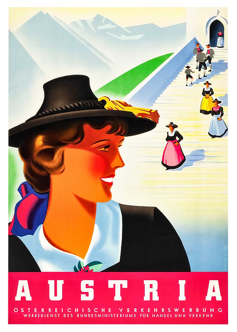 Austria Travel Poster — retro travel art printed on metal