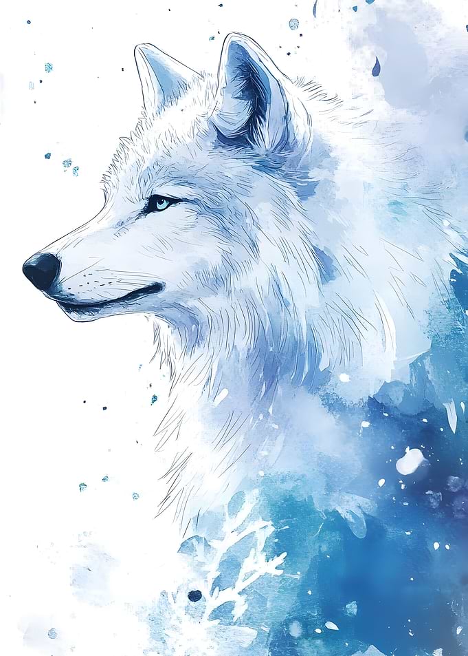 White Blue Wolf Watercolor