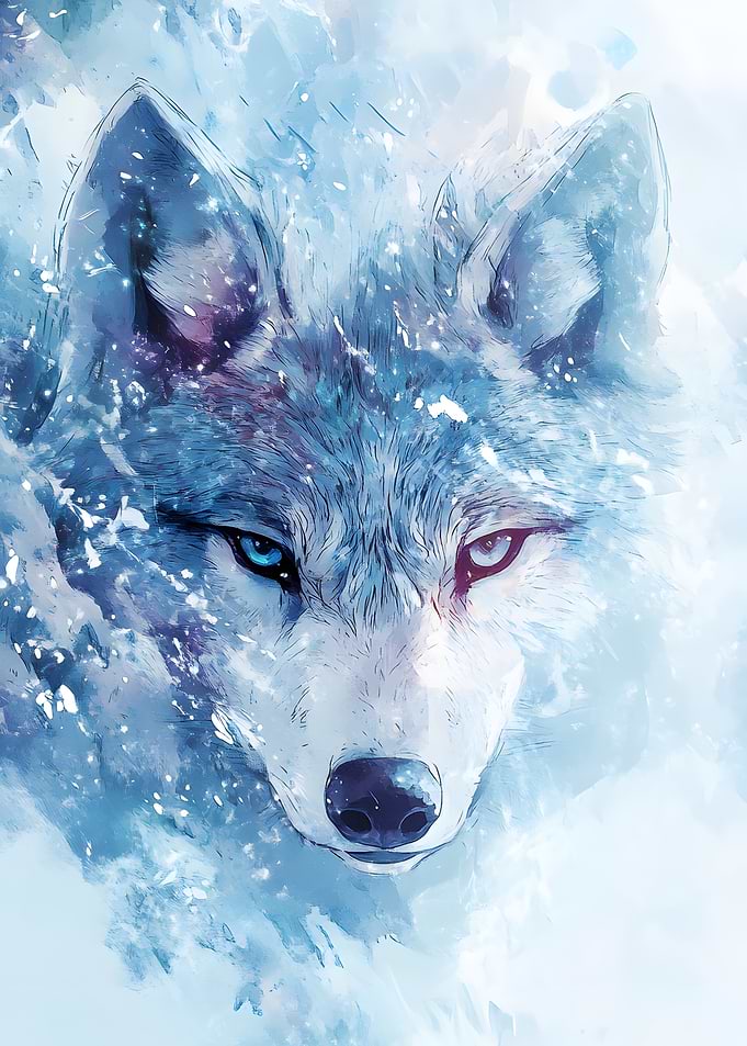 Watercolor Wolf Head in Snow