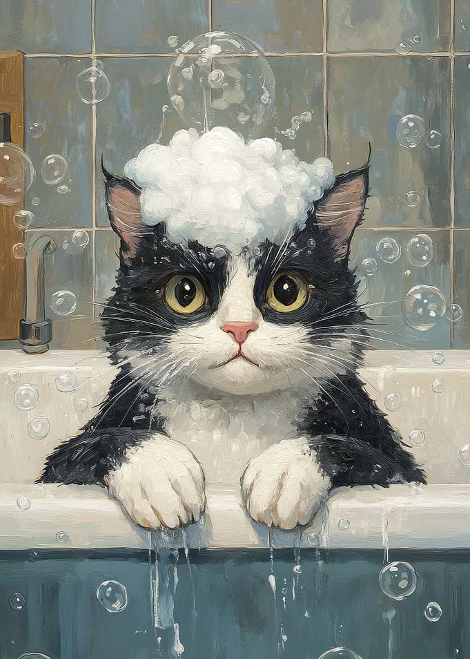 Cat in a Bubble Bath