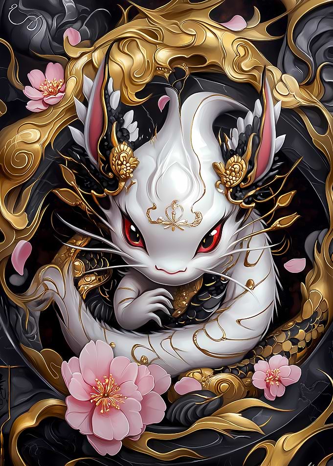 White Dragon with Gold Accents