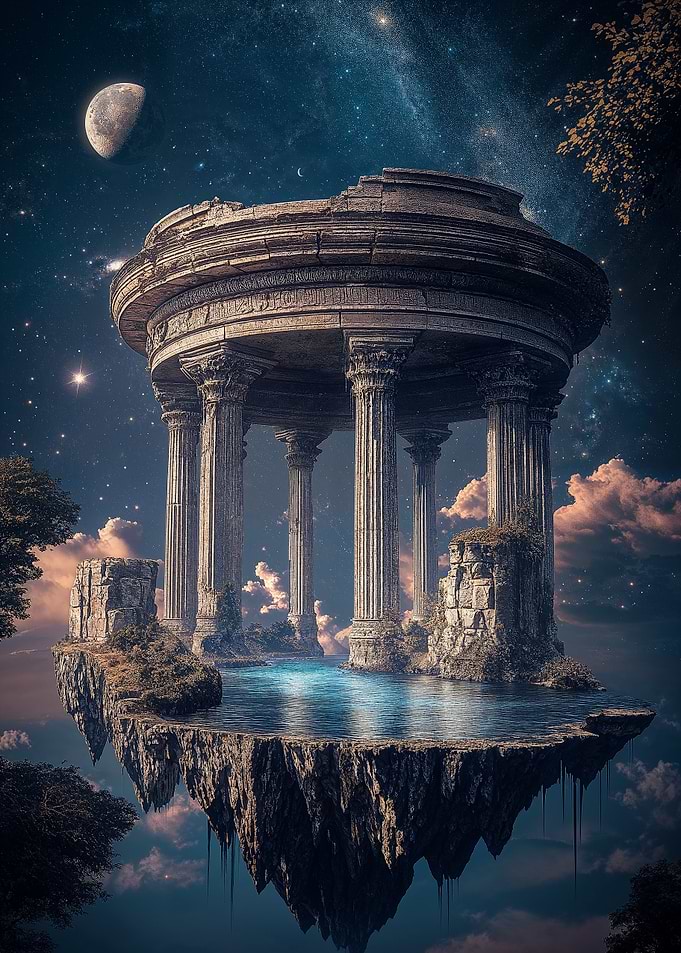 Floating Temple Under Stars