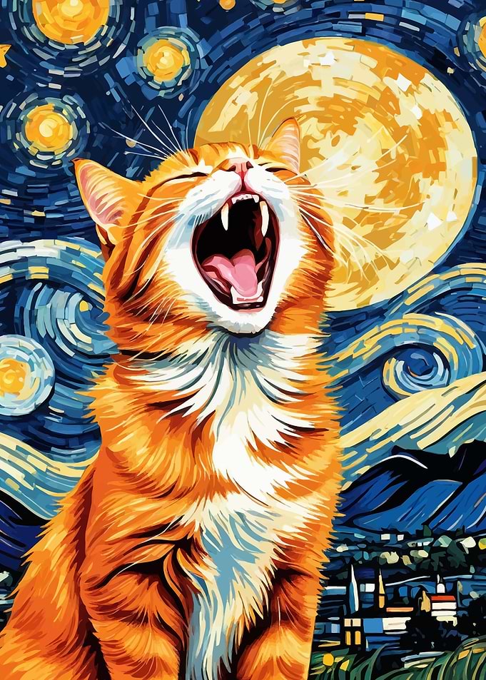 Orange Cat in Starry Night