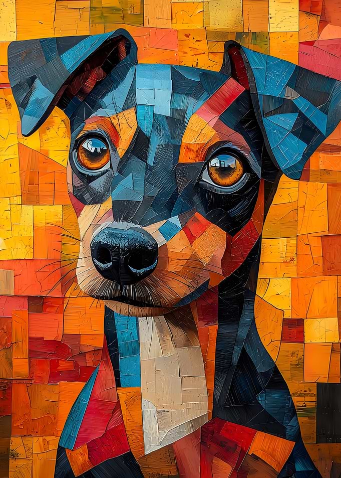 Geometric Cubist Dog Portrait