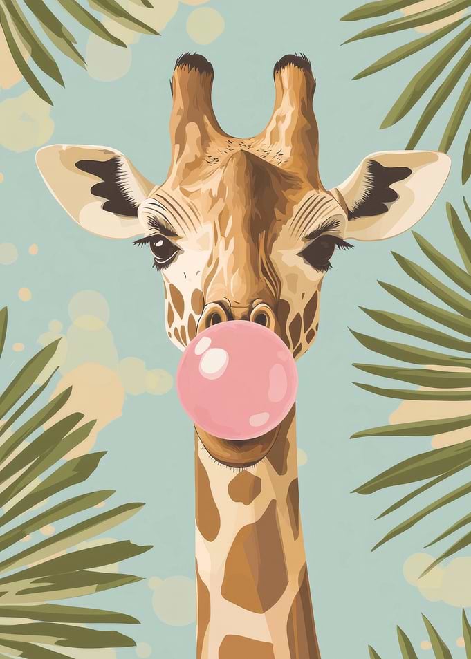 Giraffe Blowing Bubble Gum
