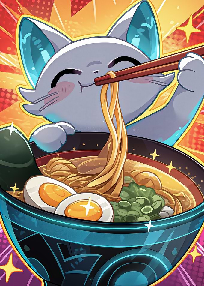 Cat Eating Ramen