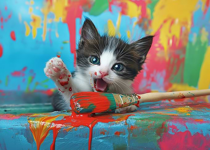 Kitten with Paintbrush