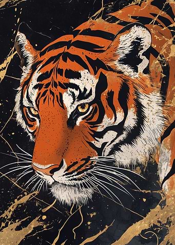 Tiger Portrait with Gold Splashes