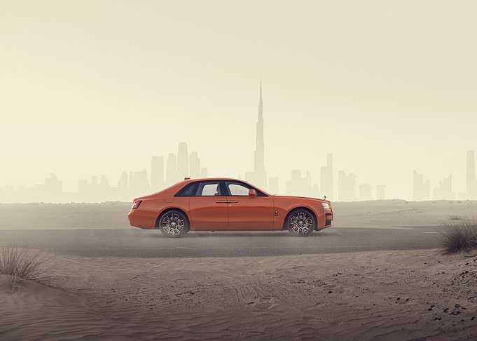 Orange Rolls Royce in Desert