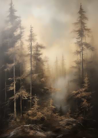 Mysterious foggy forest