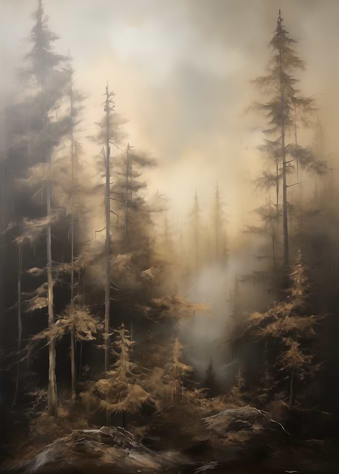 Mysterious foggy forest