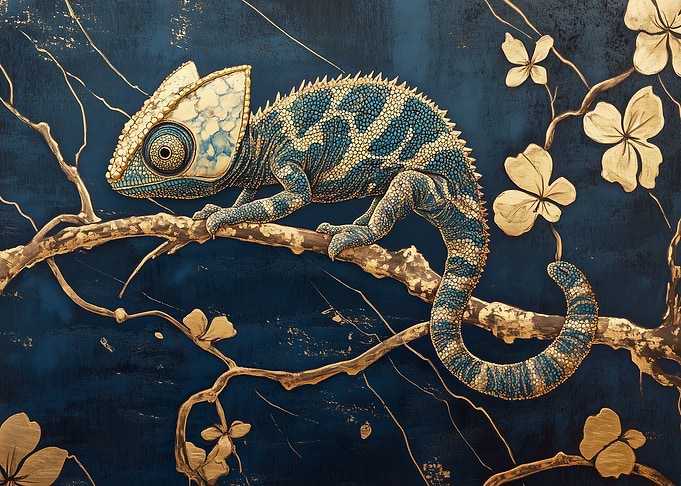 Gold Chameleon on Branch