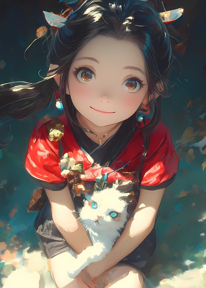 Anime Girl with Cat