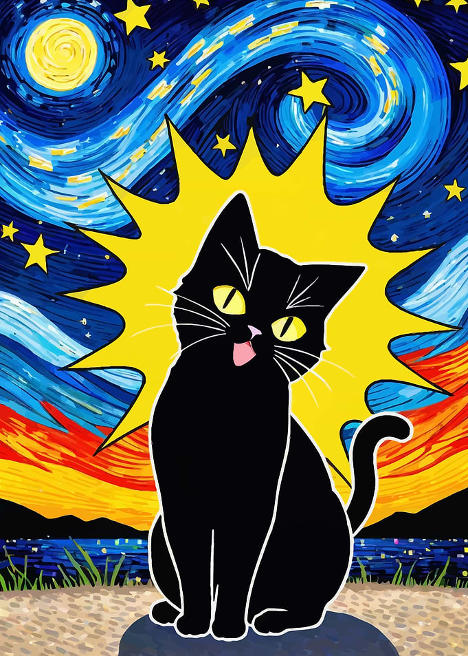 Black Cat Starry Night